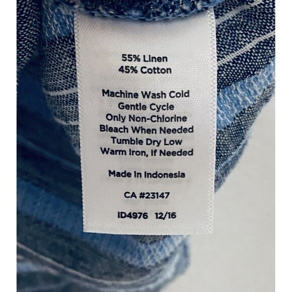 Talbots Womens Striped Sleeveless Top Peplum Hem Blue Linen Blend Boho Medium - Picture 6 of 7